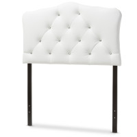 Baxton Studio BBT6503-White-Twin HB Rita Upholstered Button-Tufted Scalloped Twin Size Headboard